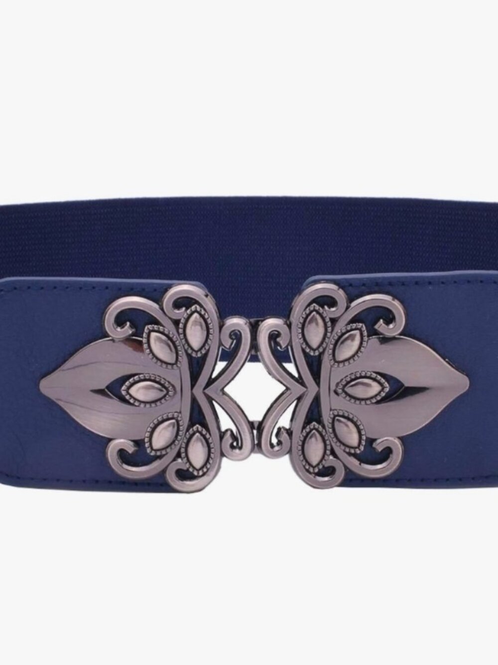 Navy elastic belt with metal buckle